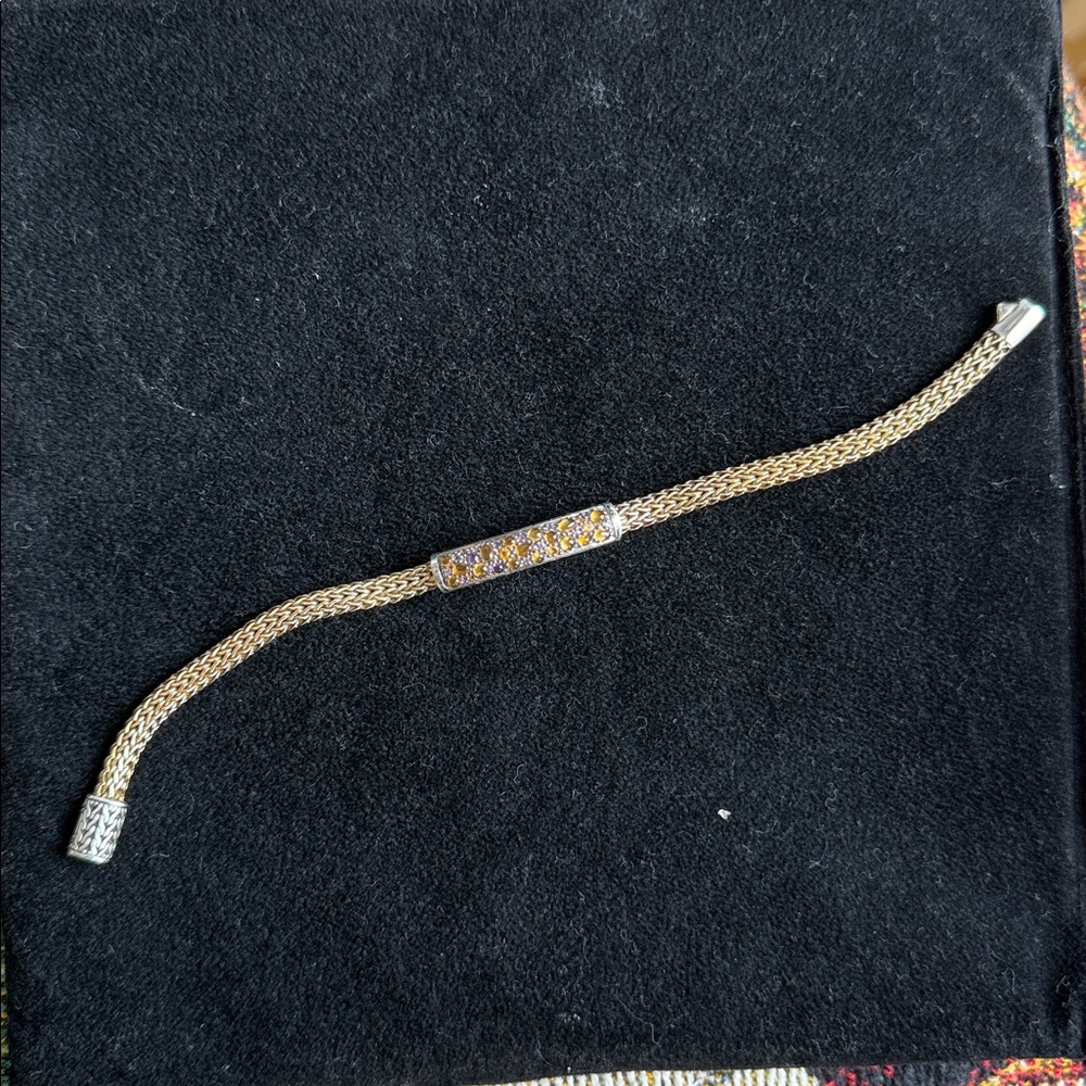 John Hardy 18k Gold and Silver Bracelet with With Yellow and Purple Stones